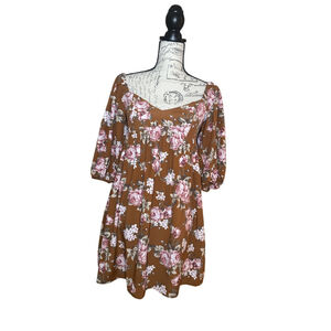 WAYF Size Extra Small Brown Floral Babydoll Dress
